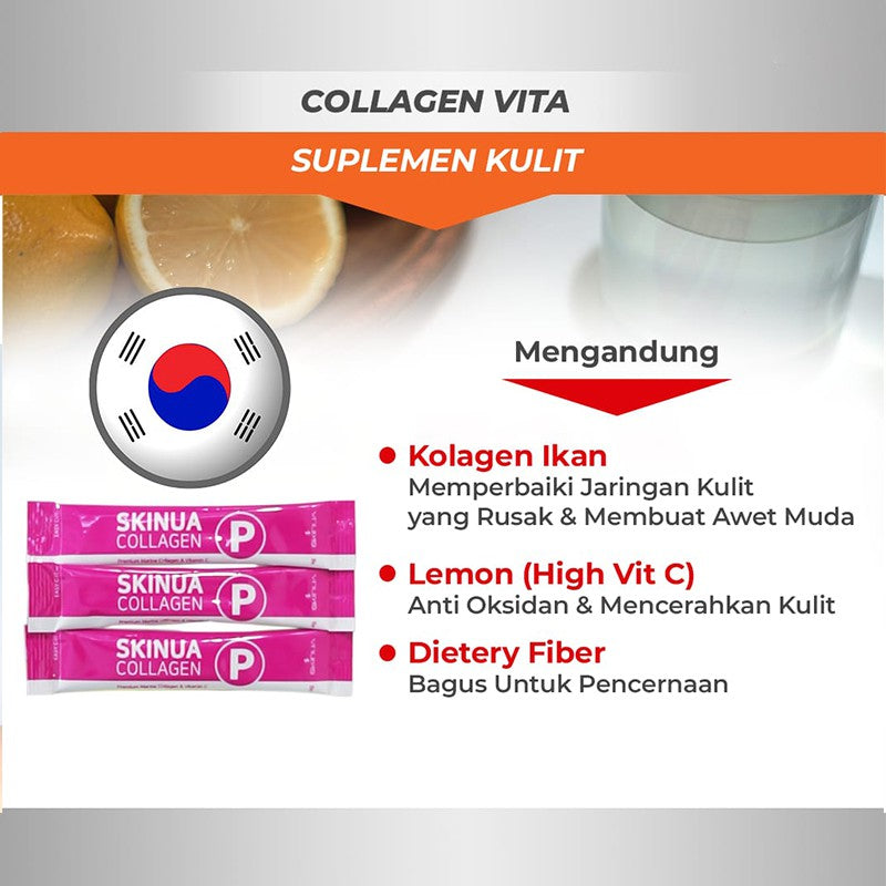 SKINUA Collagen Vita(7 atau 30 sachets) - Suplemen Kecantikan - Minuman Fish Collagen Korea LVS - LVS SHOP