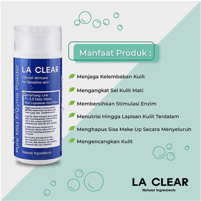 LA CLEAR - PURE MILD ENZYME POWDER FACIAL WASH CLEANSER -70gr - LVS SHOP